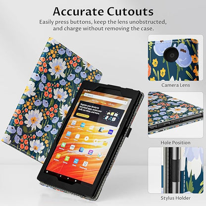 VORI Case for All-New Amazon Kindle Fire HD 10 Tablet (13th/11th Generation 2023/2021 Release) and Fire HD 10 Plus - Slim Folding Stand Folio Cover with Auto Wake/Sleep & Hand Strap, Floral Bloom