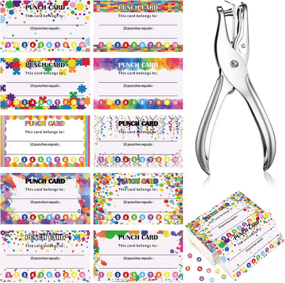 200 Pcs Behavior Punch Cards with Hole Puncher for Kids Incentive Reward Chart Loyalty Card for Classroom Student Teacher Business Kid Award Behavior 3.5 x 2 Inch, 10 Styles(Simple Style)
