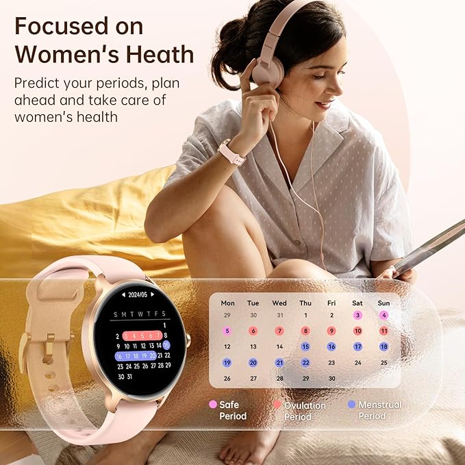 Smart Watch for Women, 1.27" AMOLED Screen Smartwatch with Answer/Make Call for iPhone/Android/Samsung, Fitness Tracker with 120+ Sport Modes, Heart Rate/Sleep/Health Monitor, IP68 Waterproof, 2 Bands