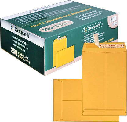 250 PCS 10x13 inches Security Catalog Envelopes Printable Self Seal Envelopes, Anti Tear brown Kraft Envelopes for Invitation Cards, Pictures, Photos, Documents