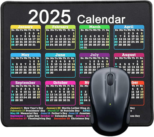 Mouse Pad with Non-Slip Rubber Base, Waterproof Computer Mousepad with Stitched Edges, Mouse Pads for Computers, Laptop, Gaming, Office & Home, 9.5 x 7.8 in (2025 Calendar Black)