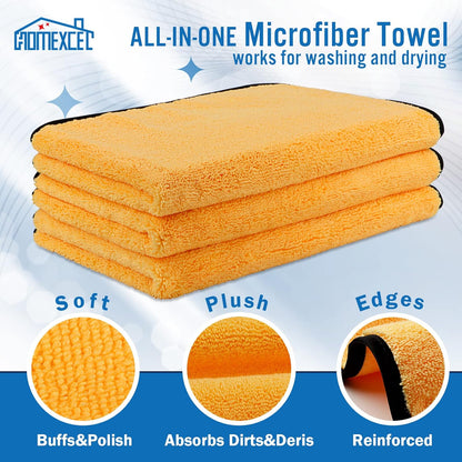 HOMEXCEL Microfiber Towels for Car, Premium Cleaning Cloth Lint Free,Scratch Free, Strong Water Absorption, Car Washing Drying Towel for Household, Auto Detailing, Windows, 16" x 24 ", 3 Pack
