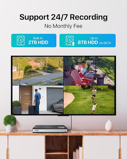 ZOSI 3K Lite 16 Channel Security Camera System Outdoor,AI Human Vehicle Detection,Night Vision,12pcs 2MP Weatherproof Surveillance Camera,H.265+ 16CH 1080P CCTV DVR with 2TB HDD for 24/7 Recording
