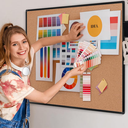 Board2by Extra Large Cork Bulletin Board 48" X 48", Black Aluminum Framed 4'x4' Corkboard for Wall, Wall Mounted Notice Pin Board with 18 Push Pins for School, Home & Office