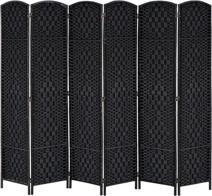 HOMCOM Room Divider, 6 Panel Folding Privacy Screen, 6FT Tall Portable Wicker Weave Partition Wall Divider for Bedroom, Home Office, Black