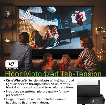 Akia Screens 102 inch Motorized Floor Rising Projector Screen, Pull Up Tab-Tension CineWhite 4K 8K HDR Home Theater Movie Screen for UST Short Throw, Remote Control, AK-FMT102UH2-X