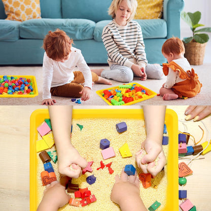 Maitys 24 Pcs Plastic Art Trays 11 x 8.7 x 1 Inch Activity Craft Tray Organizer Serving Tray Stackable Storage Sand Trays for School Painting Beads Crafts DIY Projects(Yellow)