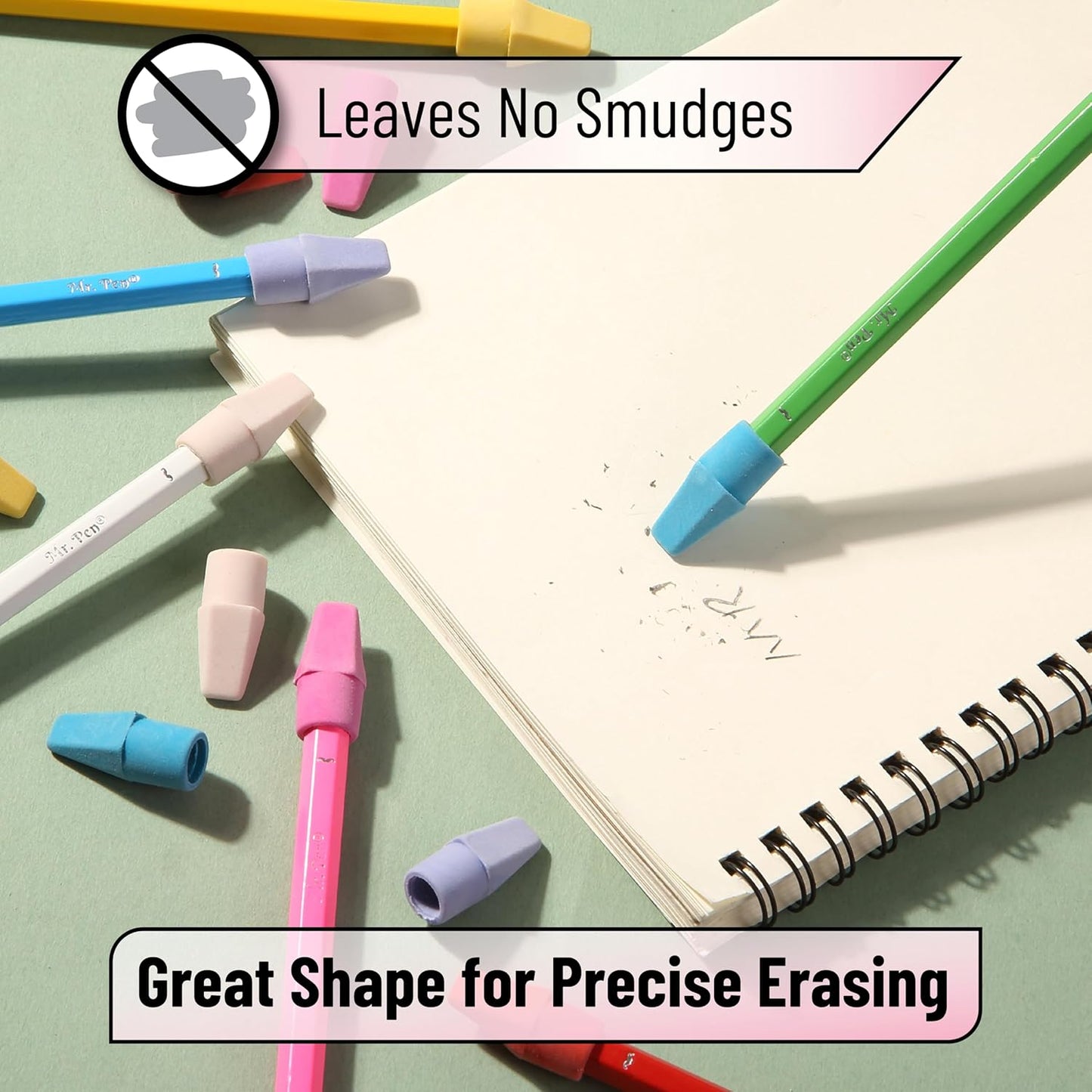 Mr. Pen- Pencil Erasers Toppers, 120 Pack, Colorful, Latex Free, No Smudge, Mr Pen Erasers for Pencils, Pencil Top Erasers, Eraser Caps, Eraser Tops