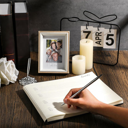 Leather Guest Book and Pen Stand Set, 10.5" x 8" Embossed Guests Sign in Book Registry Book for Funeral, Wedding Reception, Vacation Homes and Events, 80 Sheets (Black)