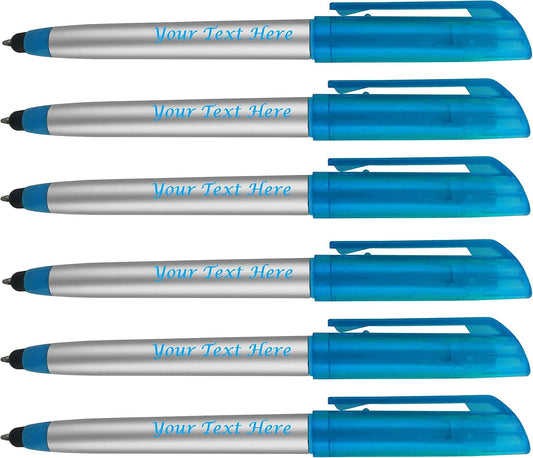 Personalized Pens with Highlighter and Stylus -250 Pack Bulk-Free Imprint - 3 In Highlighter, Ballpoint Pen, and Stylus Combo- add Custom Business Name, Logo or Gift Message- Blue