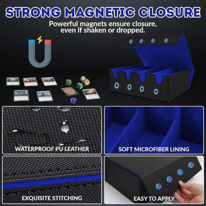 Card Storage Box for Trading Cards, 2800+ Card Deck Case with PU Leather and Magnetic Closure, TCG Storage Box, Suitable for MTG, YuGiOh, and Sports Cards, With 10 Card Dividers ＆ 4 Stoppers