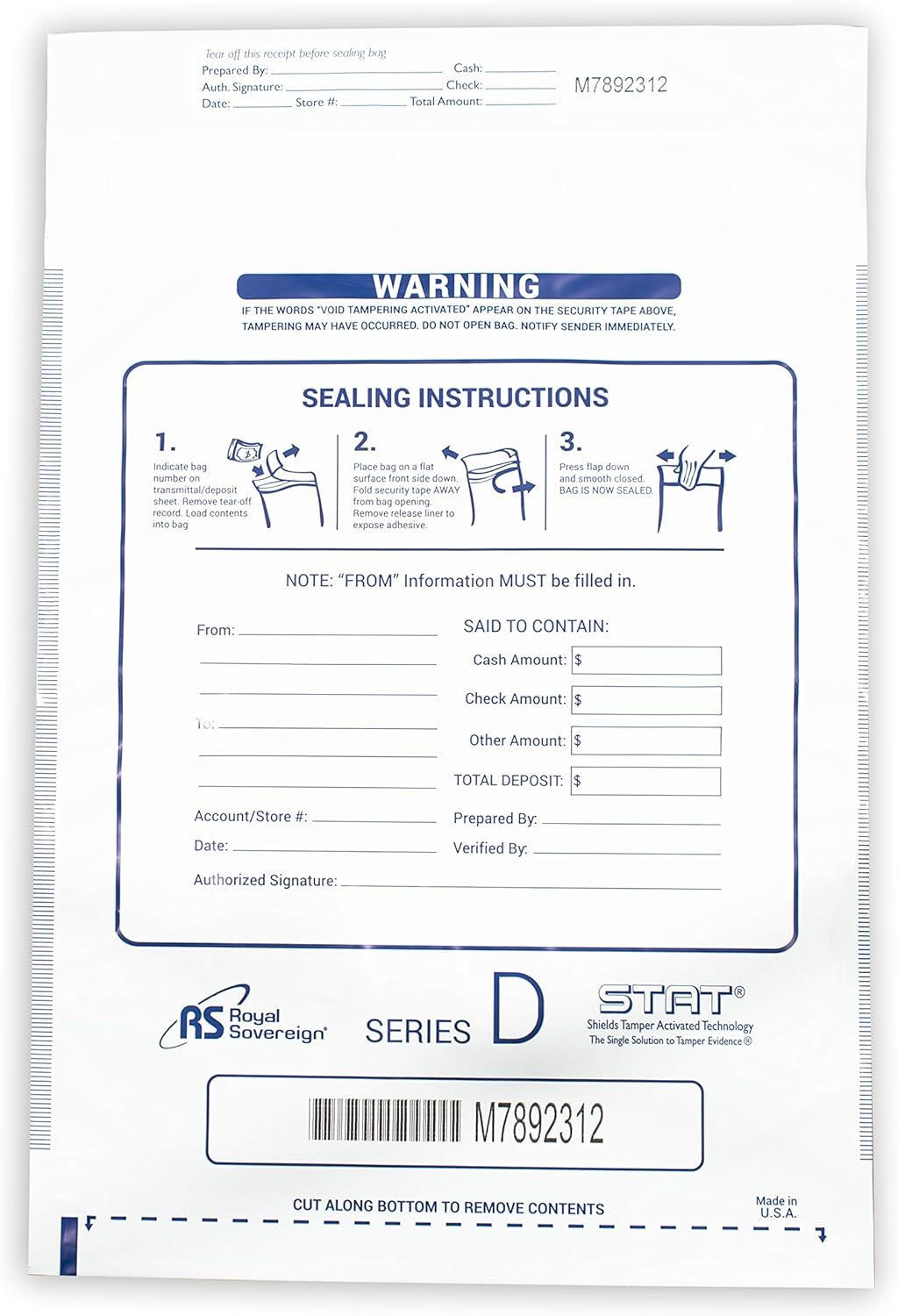 Royal Sovereign 12 x 16 White Deposit Bags 100 Pack (RMTE-1216DW)