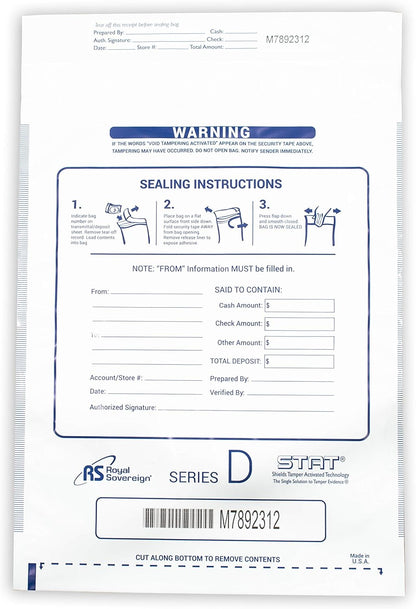 Royal Sovereign 12 x 16 White Deposit Bags 100 Pack (RMTE-1216DW)