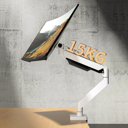 White Ultrawide Single Monitor Arm Heavy Duty Desk Mount Computer Stand for 17 to 45 inch Adjustable Gas Spring Bracket, Screen up to 30lbs with VESA max 100x100mm M7P