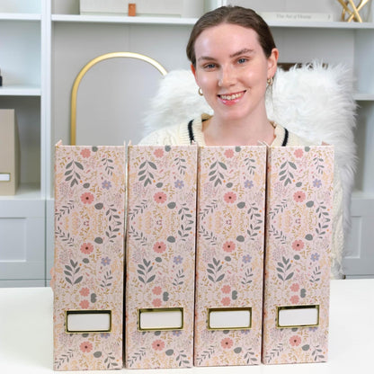 BLU MONACO Foldable Magazine File Set of 4 with Floral Boho Design – Decorative Cardboard Magazine Organizer for Home, Office & Dorm Room – Artistic Magazine Storage Solution