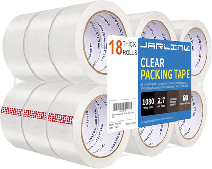 JARLINK Clear Packing Tape (18 Rolls), Heavy Duty Packaging Tape for Shipping Packaging Moving Sealing, 2.7mil Thick, 1.88 inches Wide, 60 Yards Per Roll, 1080 Total Yards
