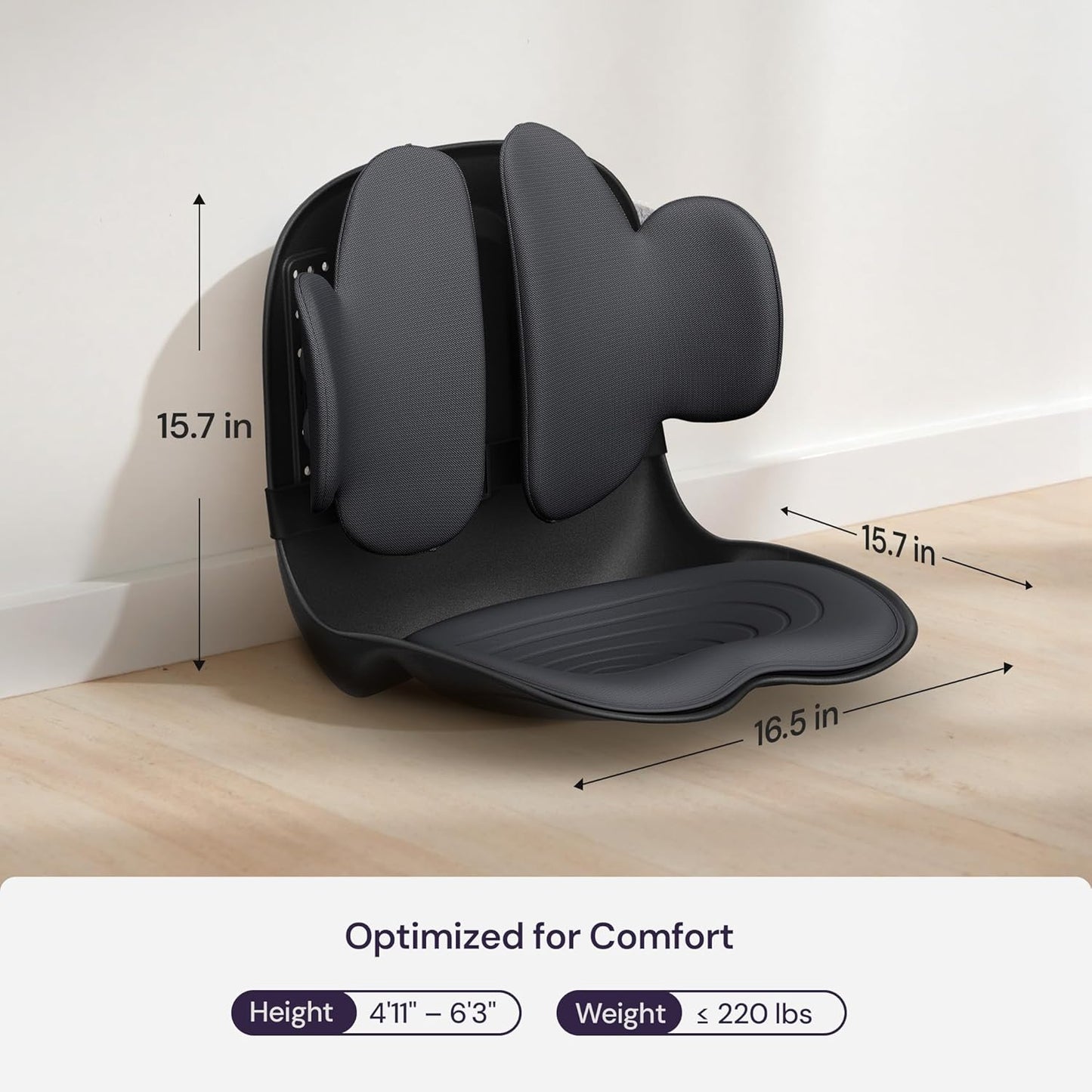 3D Lumbar Support Seat Cushion – Patented Spine Alignment Ergonomic Posture Corrector, Breathable Mesh & EVA Foam, Portable for Home, Office, Meditation, Gaming, Outdoor 16.5" W × 15.7" D