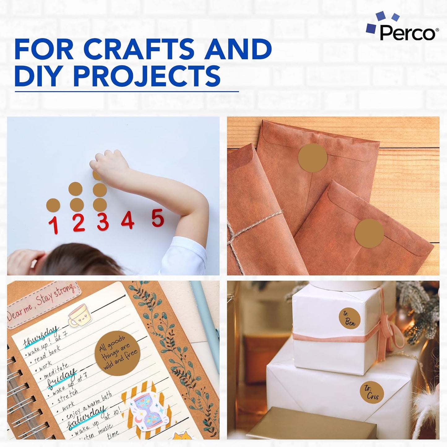 Perco Kraft Brown 2-Inch Round Circle Dot Sticker Labels with Strong and Permanent Adhesive - 500 Labels per Roll - Natural, Cardboard-Like Surface - Made in USA