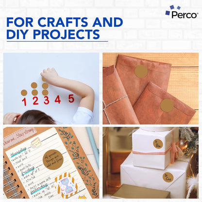 Perco Kraft Brown 2-Inch Perforated Circle Dot Sticker Labels — 10 Rolls, 5,000 Round Stickers — Natural, Cardboard-Like Surface with Permanent Adhesive for Organizing, Crafting & More—Made in USA