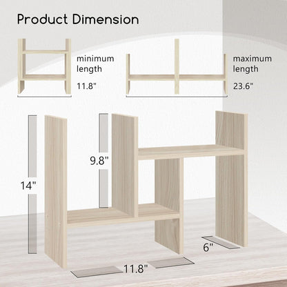 Jerry & Maggie Desktop Organizer Office Storage Rack Adjustable Wood Display Shelf Free Style Double H, Multi-Functional Mini Bookshelf for Desk Natural Stand (White Wood Tone)