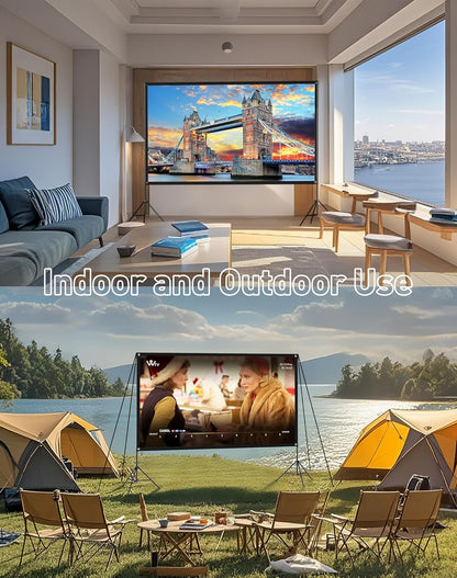 120 Inch Projector Screen with Dual Tripod Stands, 16:9 4K HD Foldable Anti-Crease Portable Outdoor Projector Screen with Stand for Movie Nights, Backyard, Indoor Home Theater, Large Projection Screen