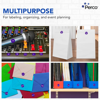 Perco Purple 1-Inch Round Circle Dot Sticker Labels with Easy Peel Perforation - 1,000 Labels per Roll - Strong Adhesion, Vibrant Colors for Organizing, Crafting & More - Made in USA