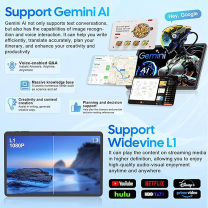 Android 15 tablet with keyboard, 26GB RAM+256GB ROM(2TB Expand), 10 inch tablet with 8000mAh Battery, 2.4G/5G WiFi, BT 5.0, 5MP+13MP Dual Camera, Gemini AI, Octa-core, Mouse, Stylus, Case(Silver Case)