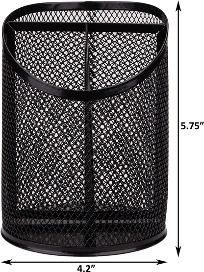 Nicunom 4 Pack Pen Holder Mesh Pencil Holder Round Pen Cup for Desk, 3 Compartments Desktop Pencil Organizer for Office Home School, Black