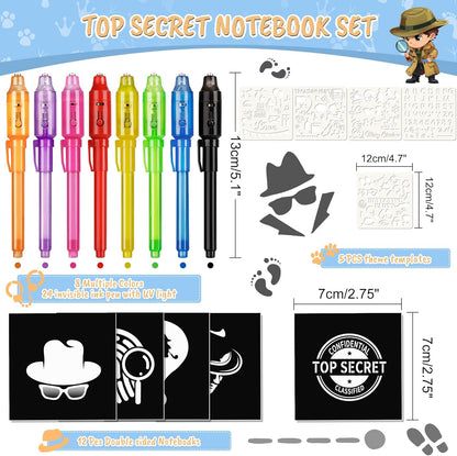 Invisible Ink Pen 24Pcs+ Notebooks, Spy Pens with UV Light, Magic Marker, Classroom Prize, Birthday Party Favors for Kids 8-12, Kids Stocking Stuffers