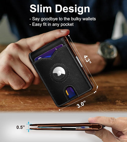 Airtag Wallet for Men,with Money Clip 11 Cards Slim Front Pocket Leather RFID Blocking Wallet with Gift Box
