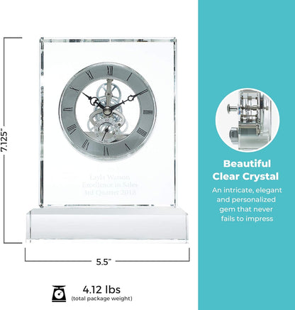 Baudville Engraved Clock Trophy - Executive Crystal - Rectangular Shaped on a Rectangular Base - Silver Inset Time Piece (Rectangle Silver Custom Logo)