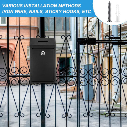 Metal Donation Cash Box Collection Safe Suggestion Box with Lock Wall Mounted Mailbox Delivery Ballot Container for Home Office Outdoor Door