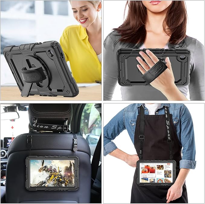 Case for Samsung Galaxy Tab A7 Lite 2021 8.7'' SM-T220/T225/T227 with Screen Protector Pencil Holder [360 Rotating Hand Strap] &Stand, SEYMAC stock Drop-Proof, Black