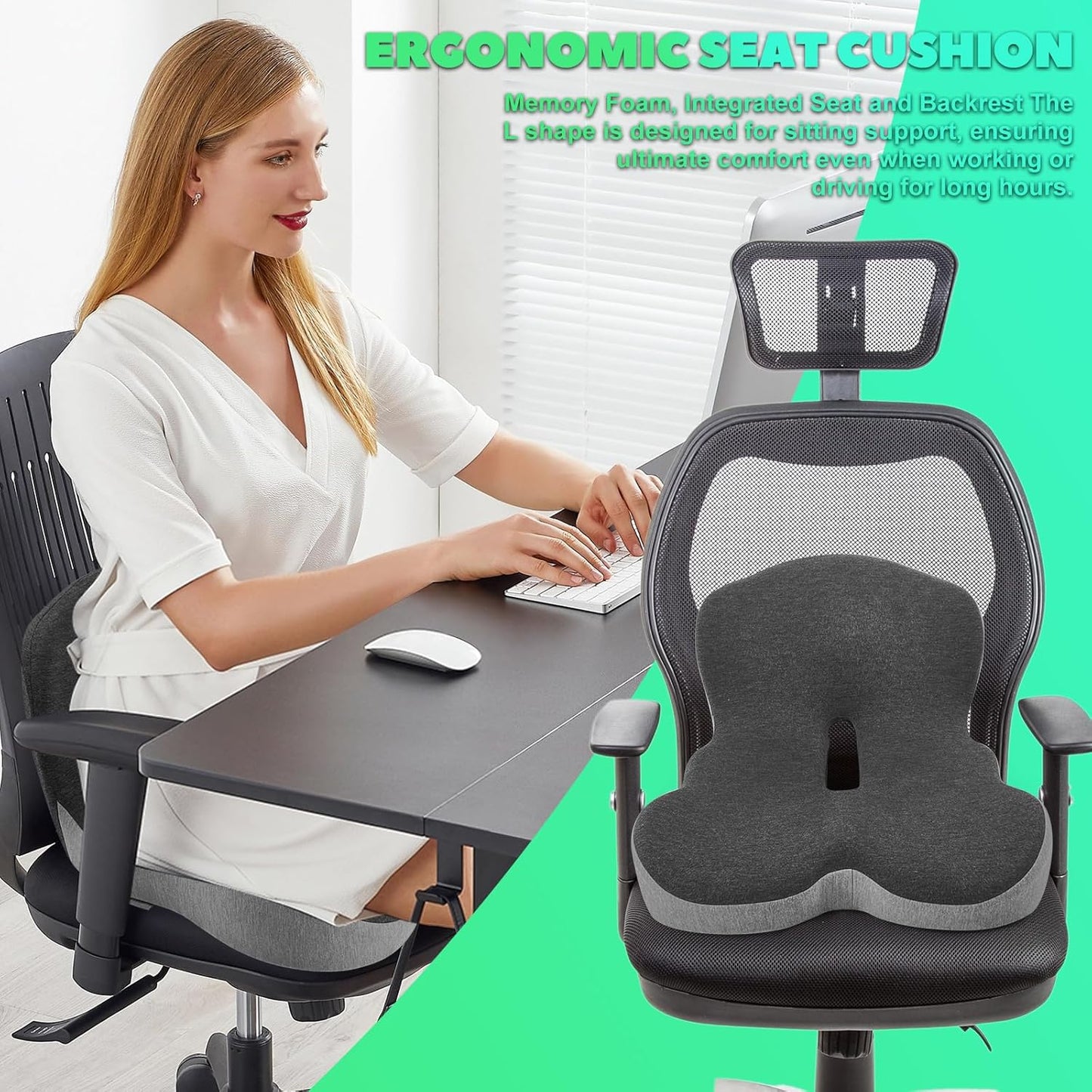 Buttocks Cushion for Office Chair Memory Foam Seat Pad for Butt Support Tailbone Relief Ergonomic Chair Cushion for Home Car Travel or Work (Army Green)