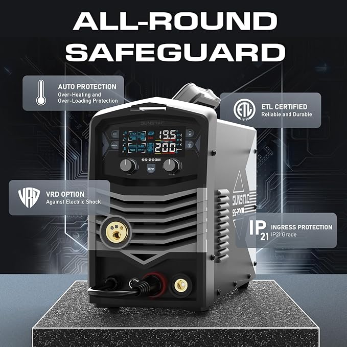 MIG Welder, 200A 110V/220V MIG/Flux Core/Spool Gun/Lift TIG/Stick 5 in 1 Aluminum MIG Welding Machine, IGBT Inverter Synergic Control, Digital Screen Display, Over Loading Protection