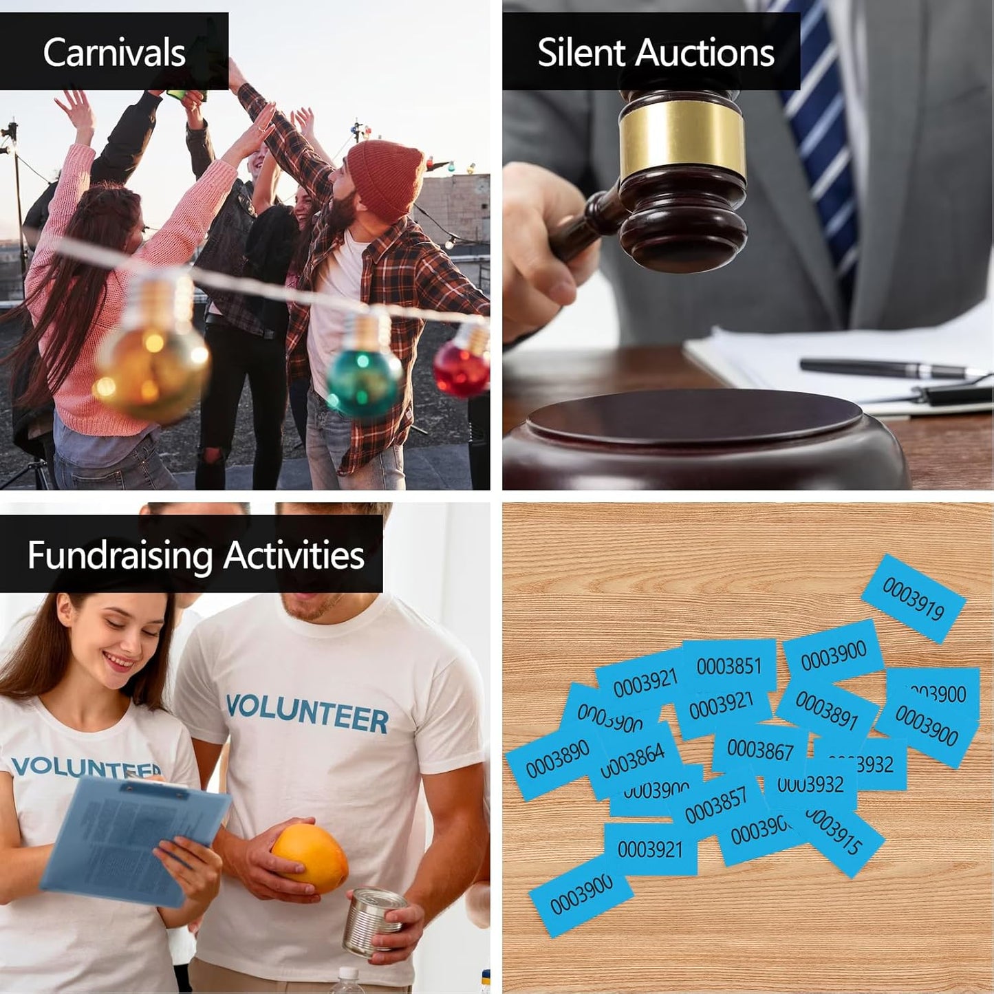 500 Pieces Auction Silent Ticket Basket Tickets Raffle Tickets Sheets Blue 4"×9" for Chinese Door Prize Fundraiser Drink Carnival Penny Auction Events-500 Numbers