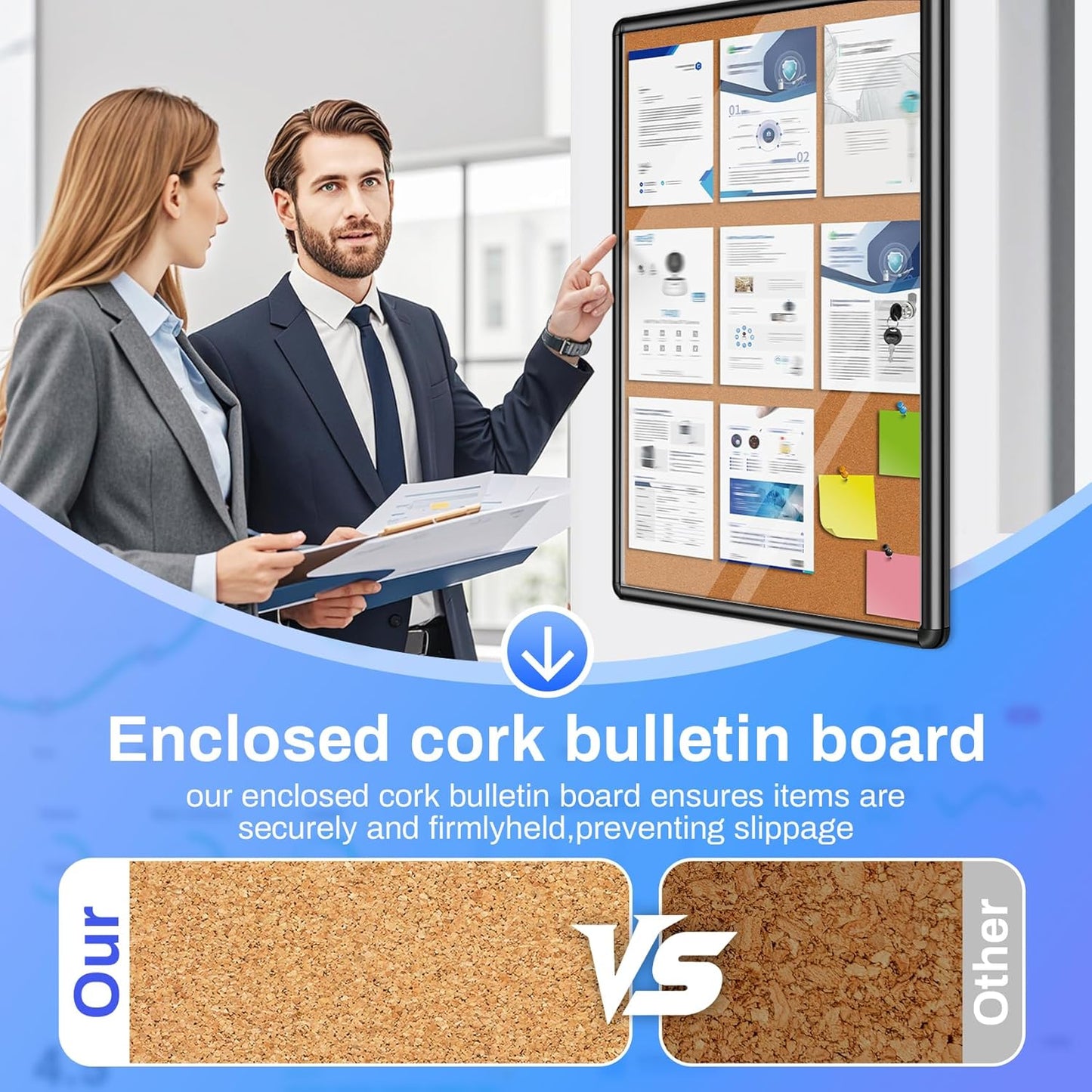 Magula 36"x24" Enclosed Cork Bulletin Board Tamper-Proof Dispaly Case, Black Aluminium Frame, Shatter Resistant Lockable Bulletin Board, Enclosed Cork Board for School, Office,Commercial,Hospital etc