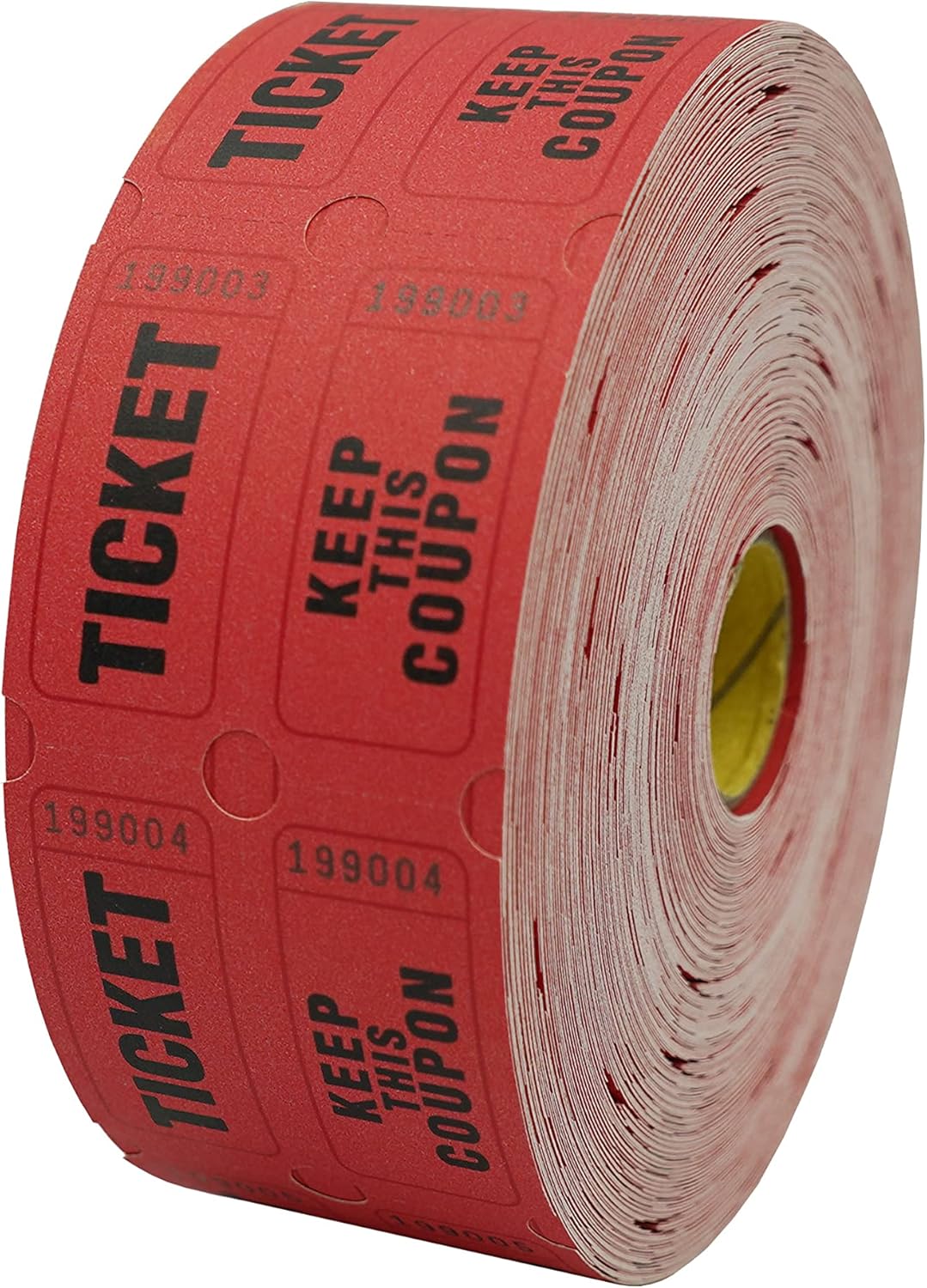 DNB 1000 Raffle Tickets - Double Roll 1000 Pairs per Roll 2 x 2 Inch 50/50 Consecutively Numbered Tickets for Entry/Events/Fundraiser/Prizes - Red