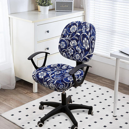 Smiry Stretch Printed Office Computer Chair Covers, Universal Washable Removable Desk Rotating Chair Slipcovers Protector, Seat + Backrest Cover - Navy Blue