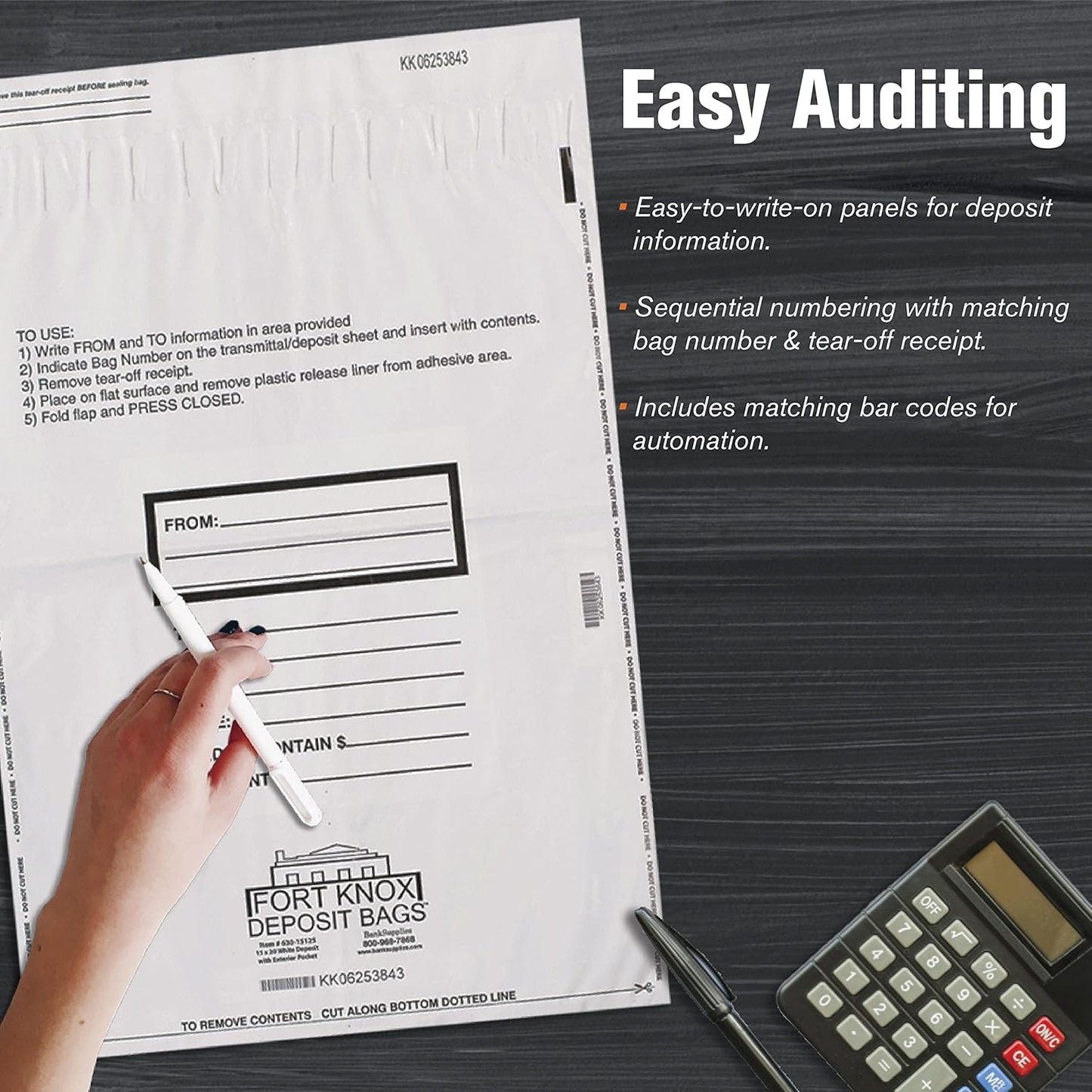 BankSupplies Ultima Blue Dual Pocket White Deposit Bags |15W x 20H | Pack of 500 | Transit, Transfer, Valuables | Tamper Evident Tape | Captive Flap Closure | Security Deposit Bag