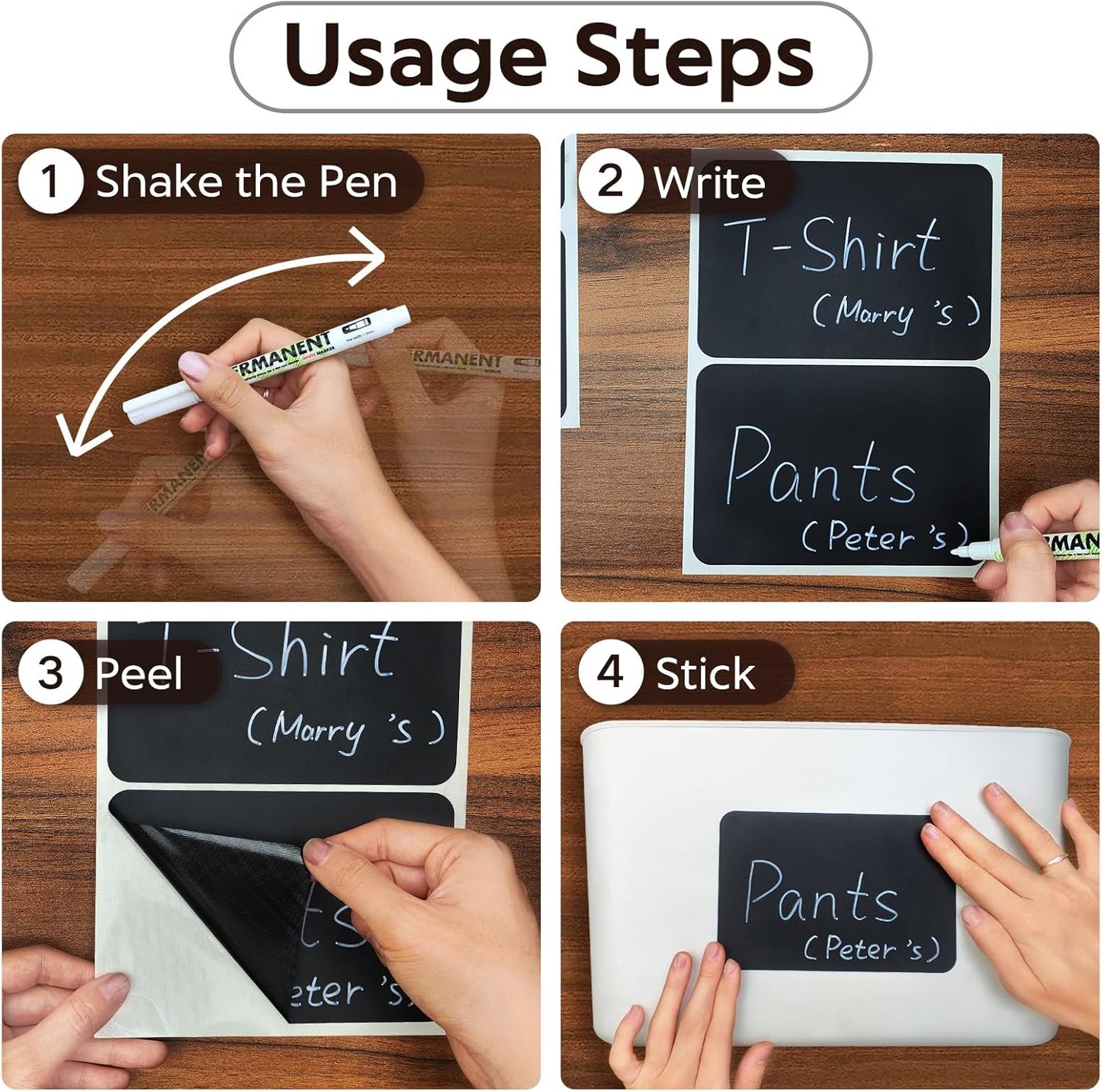 100Pcs Large Black Labels for Storage Bins,6x4 Inch Removable Labels,Large Labels for Blank Box,Strong Adhesive Tear Resistant No Residue Blank Labels(Black)