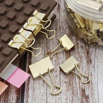 TecUnite 150 Pcs Binder Clips Assorted Sizes Gold Paper Clamps Clips Large Medium Small Office Supplies