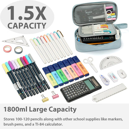 Pencil Case Pouch Box Bag School Supplies Girls Boys Kids, Cute Preppy Stuff Large Big Capacity Aesthetic Pen Organizer, Back to College Stationary, Pink, Classic Stlye, 1800ml