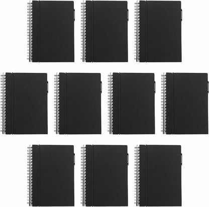 DISCOUNT PROMOS Spiral Notebooks with Elastic Closure Set of 10, Bulk Pack - Perfect for School, Office, Business and More - Black