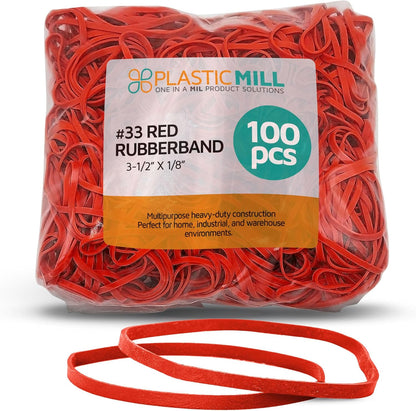 PlasticMill Orange Rubber Bands Size 33 (3 1/2" x 1/8") - #33 Rubber Bands Office Supplies - Strong, Elastic Bands for Crafts, Balloon Garland, Cash, File Folders (100-Pack)