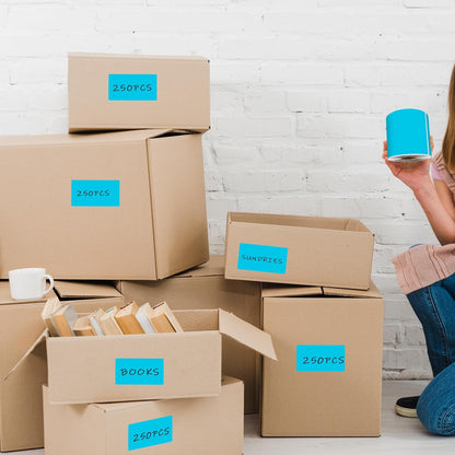 3 x 5 Inch 250Pcs Rectangle Color Coding Stickers,Strong Adhesion Easy to Write Label for Moving,Box Organization,Inventory,Business,Teal Blue