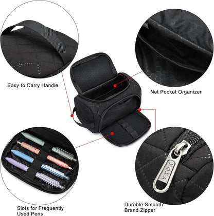 XQXA Extra Large Capacity Pencil Case Organizer, Multifunctional Pencil Pouch with Compartmens, Travel Simple Stationery Bag, Nylon Pencil Bag for Adults (Black Quilted)