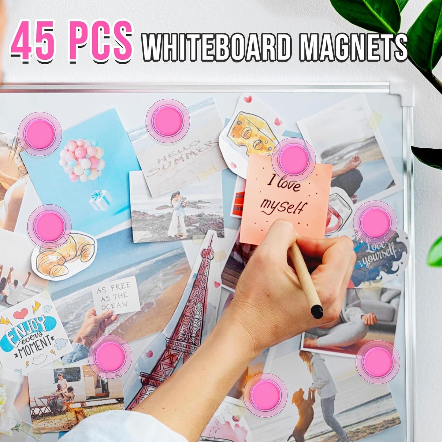 VNDUEEY 45 Pcs Round Whiteboard Magnets, Refrigerator Magnets, Dry Board Fridge Magnet, Small Magnet Teacher Supplies for School, Home, Office(Pink, 3cm/1.18in)