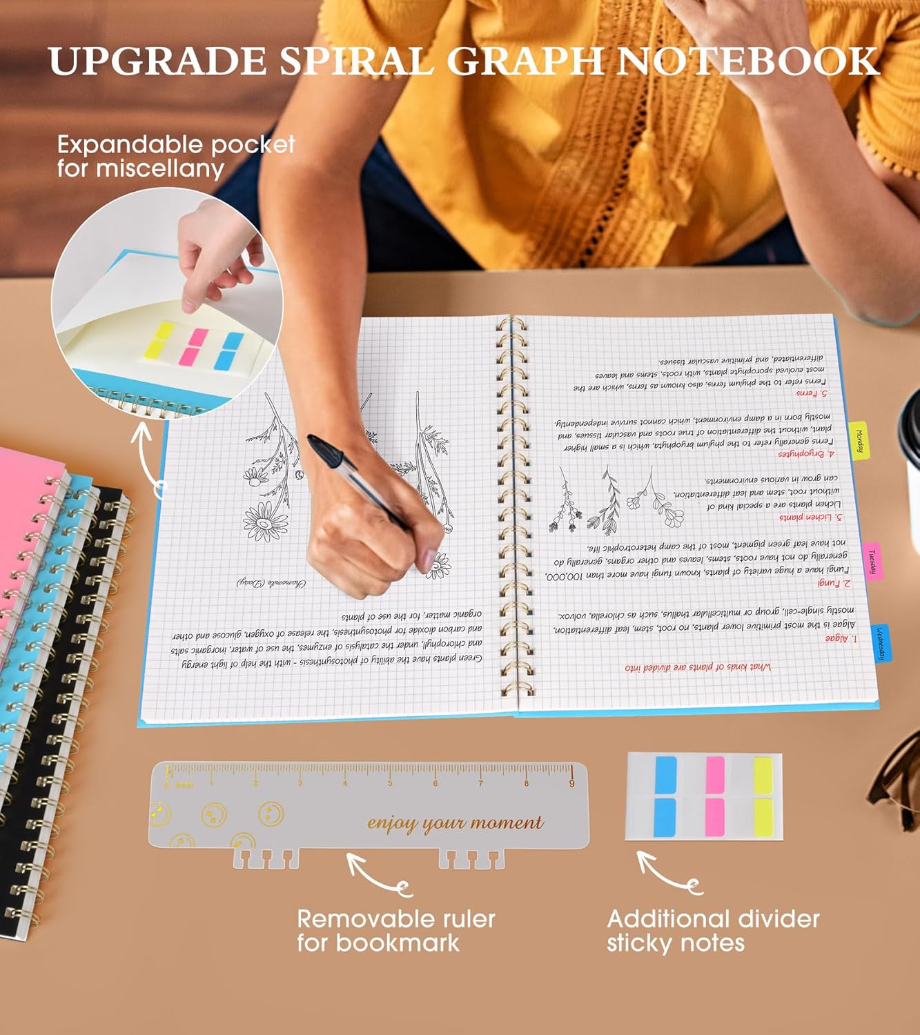 Graph Paper Notebook, Spiral Notebook Journal 8.5” x 11”, A4 Large Grid Notebooks for Women Men, 100 GSM Graph Paper, Plastic Hardcover Spiral Graphing Journals for Work School Engineerin, Blue