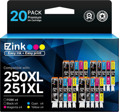 E-Z Ink Compatible Ink Cartridges Replacement for Canon 250 251 XL PGI-250XL CLI-251XL to use with Pixma MX922 MX920 MG5520 MG7520 IX6820 IP8720 MG6620 MG6320 MG7120 (20 Pack)